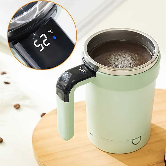 Automatic Stirring Coffee Mug, Smart Temperature Measuring Tumbler with Handle & Lid