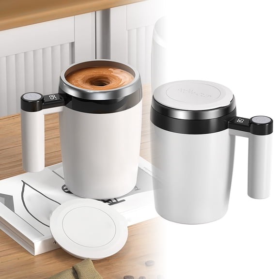 Automatic Stirring Coffee Mug With LCD Temperature Display, Rechargeable And Portable, 500ml, Self-Mixing, White