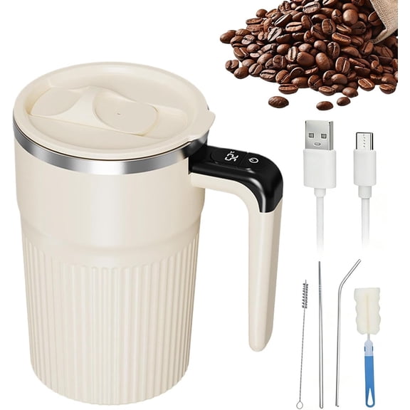 Automatic Stirring Cup,400ml Rechargeable Mixer Cup with Temperature Display - Electric Stir Mug with Lid - for Home, Travel, Vacation, Office, School, Apartment, Hot Chocolate, Milk