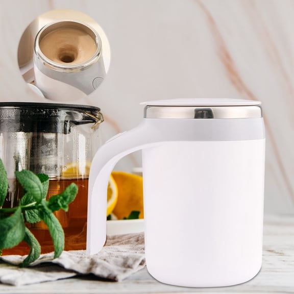 Automatic Stirring Mug 12oz, Self-Mixing Coffee Cup with Magnetic Stirrer, Hands-Free Beverage Mixer for Protein Powder, Office Desk Gadget for Lazy Cooks