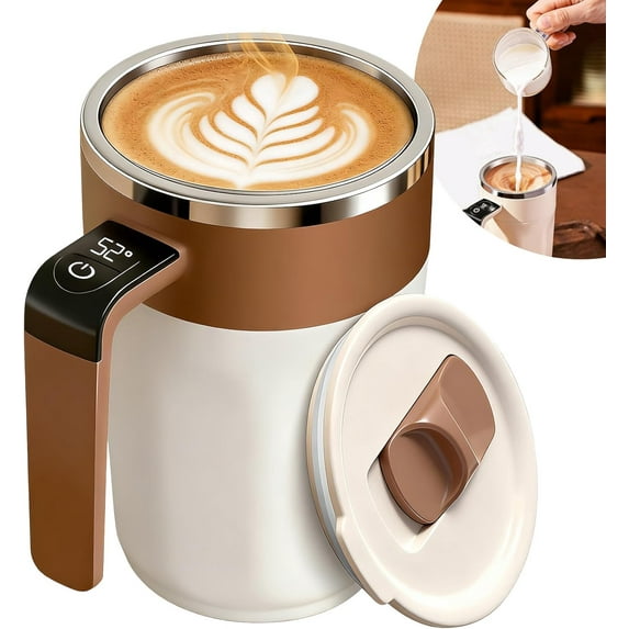 Automatic Stirring Mug with Temperature Display,2026 Rechargeable Electric Coffee Cup, Stainless Steel Auto-Stirring Mug with Lid for Hot & Cold Beverages (Coffee)