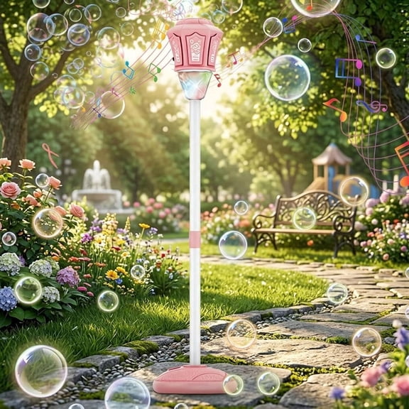 Automatic Street Light Bubble Machine, 2026 New Standing Bubble Blower with Lights & Music, Adjustable Height Bubble Maker, for Camping Parties Birthday Wedding Outdoor (Pink)
