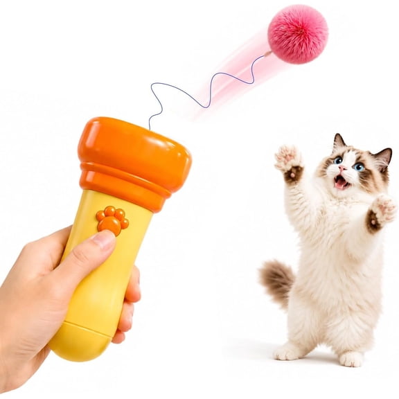 Automatic  Teaser Launcher,  Balls Fetch  with Retractable Rope and Fuzzy Ball, Interactive  Toys for Indoor Cats, Funny Exercise & Enrichment