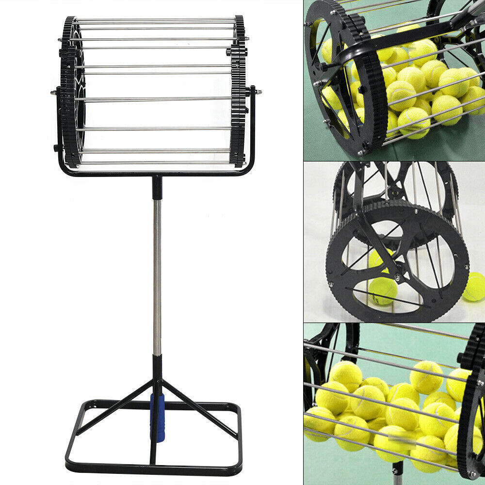 Automatic Large Capacity Stainless Steel Tennis Ball Hoppers, Black and Blue, 55 Count