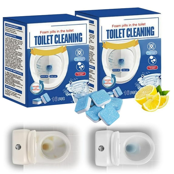 Automatic Toilet Bowl Cleaner Tablets Blue Gel Toilet Tank Cleaners, Septic-Safe Hard Water Ring Stain Remover, Smell Eliminator Heavy Duty Toilet Cleaning & Deodorizer, Fresh Scent - 32 PCS(2)