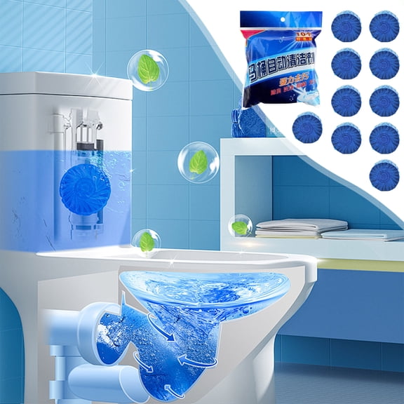 Automatic Toilet Bowl Cleaner Tablets, Drop-In Tank Cleaner for Bathroom, Prevent Stains & Deodorize, Long-Lasting Cleaning Tabs, Easy-Use Freshener for Bowl & Tank, 10 Pack