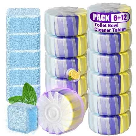 Automatic Toilet Bowl Cleaners Tablets 12 Pack, with 6 Pack Bleach ,Toilet Tank Cleaner Tablets for Deodorizing & Descaling Household Toilet Cleaners for Bathroom