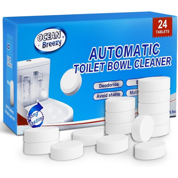 Automatic Toilet Cleaning Tablets, Bleach and Oxidation Formula, Powerful Cleaning, Deodorizing and Descaling, Long-Lasting Slow-Release Toilet Cleaner, Safe for Septic Tanks, 24 Count