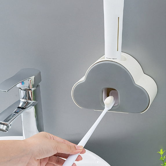 Automatic Toothpaste Dispenser, Hands-free Wall Mounted Toothbrush Holder, Bathroom Organizer with Dual Squeezing Modes, Gray, by Zovey