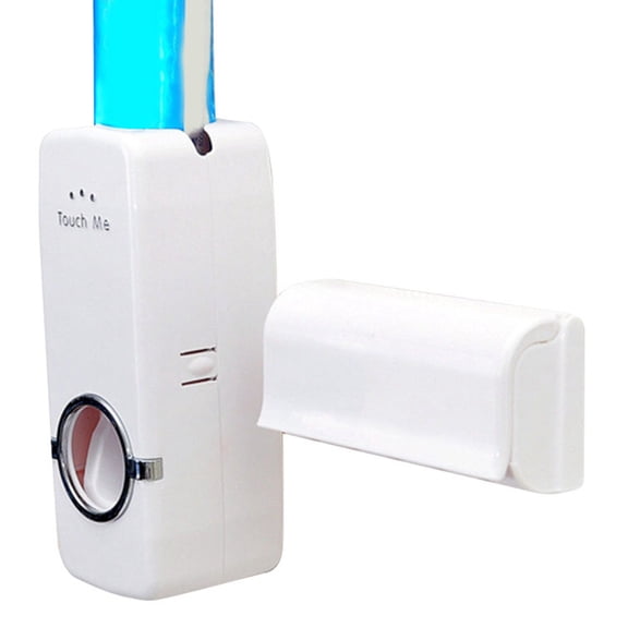 Automatic Toothpaste Dispenser Squeezer and Dustproof Toothbrush Holder Wall Mounted 5 Slots Set for Bathroom Organizers 4.3x2.0 Inches / 11x5 cm, White