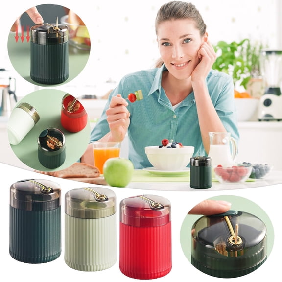 Automatic Toothpick Dispenser with 250pcs Toothpicks - ABS Plastic Push Button Toothpick Holder, Portable up Toothpick Jar for Living Room, Dining Table, Kitchen & Outdoor Use, 3.35*2.36in, B