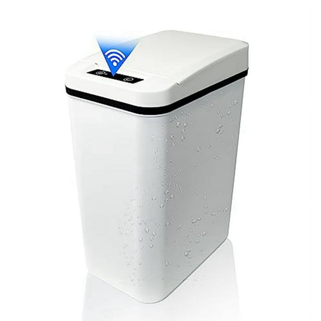 Automatic Touchless Bathroom Trash Can with Lid White Slim Narrow