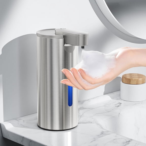 Automatic Touchless Foaming Soap Dispenser Stainless Steel 11.5 oz 3-Level Adjustable Rechargeable Sensor Pump for Kitchen and Bathroom