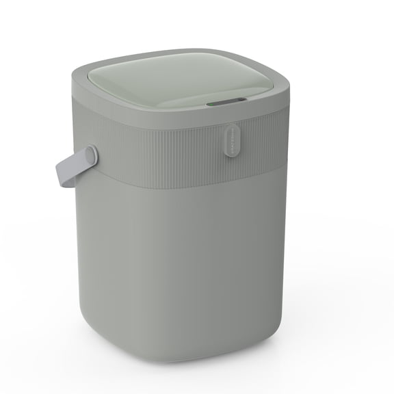 Automatic Touchless Garbage Can, Hand Knee Foot Activated Motion Sensor Smart Trash Can with PU Leather Handle, Slim Bin for Bathroom Kitchen Office, Greyish green