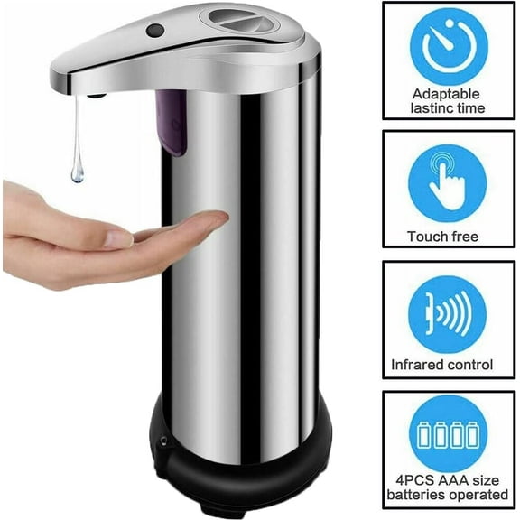 Automatic Touchless Soap Dispenser, 304 Stainless Steel Infrared Sensor Liquid Soap Dispenser with Adjustable Output, Battery Operated Hand Soap Pump for Bathroom Kitchen Office Hospital
