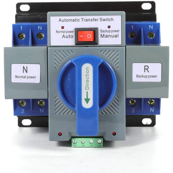Automatic Transfer (ATS), Power ATS 63A 2P, 110V AC Automatic/Manual Changeover with Lights, Wall-Mounted for Generator/Elevator// Backup Power