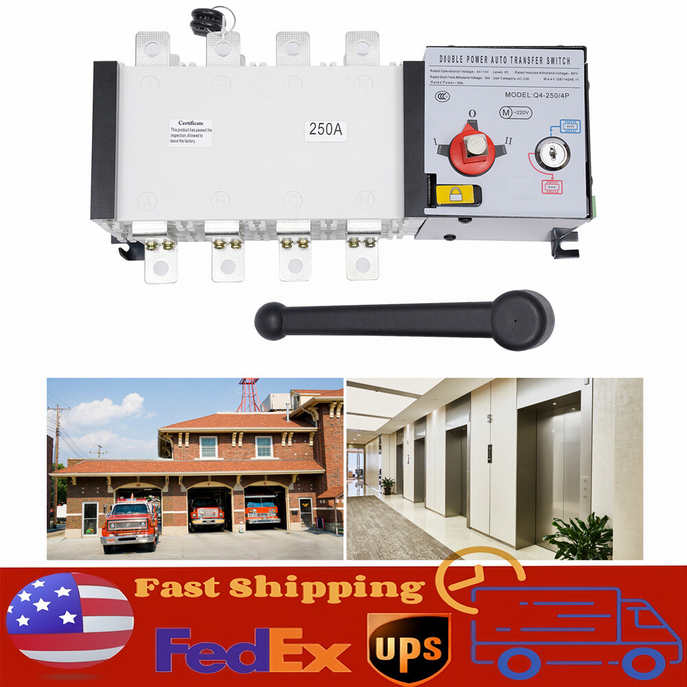 Automatic Transfer Switch 250A 4-Poles AC 110V 220V Grid to Generator Industrial