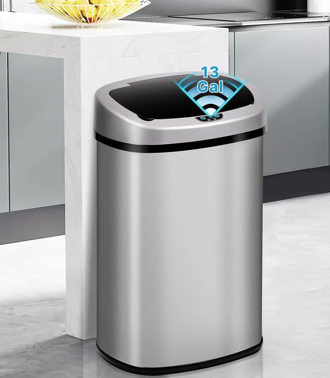 Automatic Trash Can 13 Gallon Garbage Can with Lid Stainless Steel ...