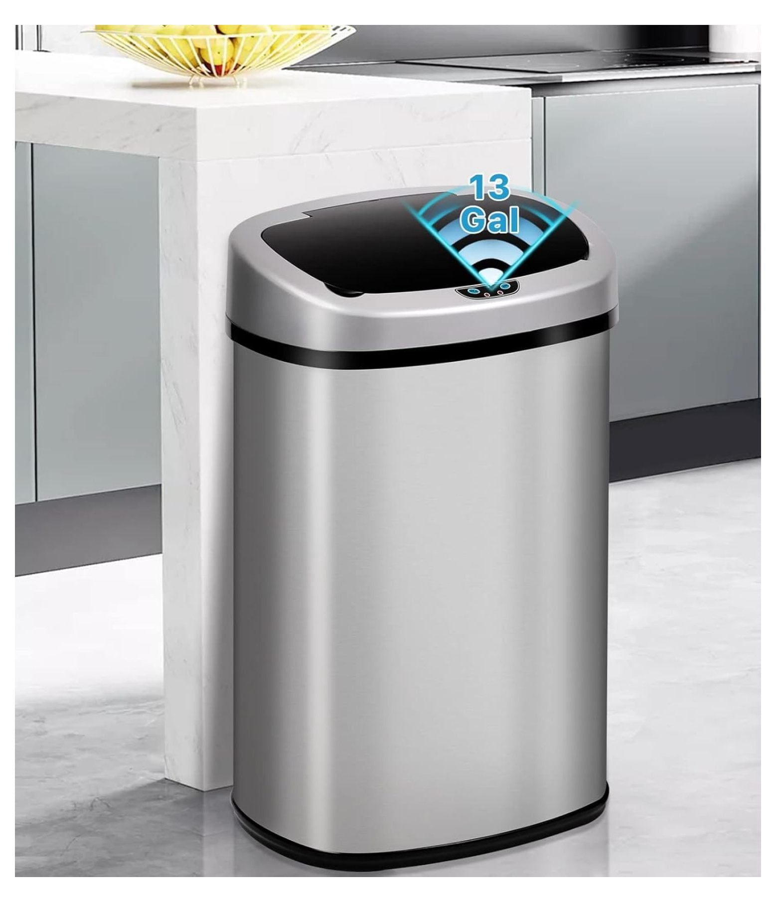 Automatic Trash Can 13 Gallon Garbage Can with Lid Stainless Steel ...