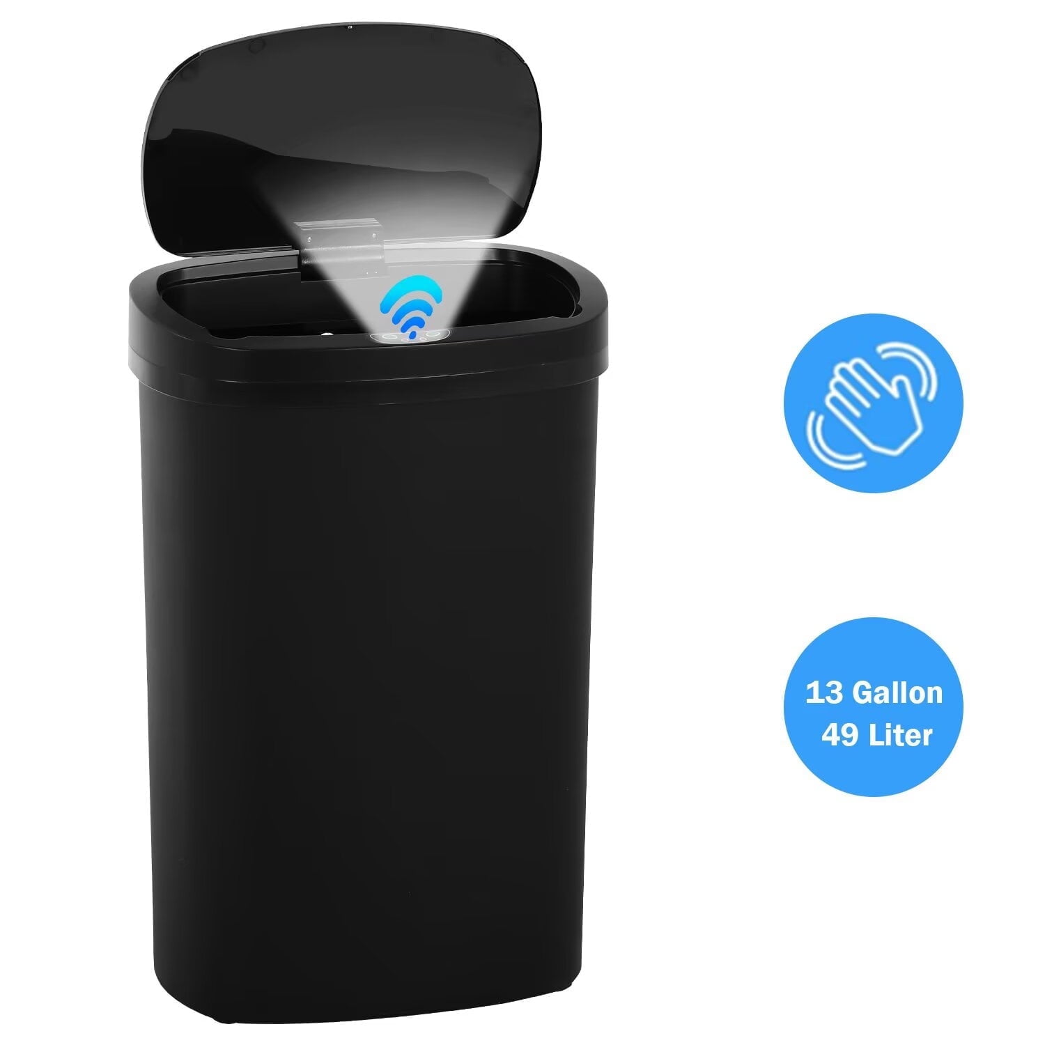 Automatic Trash Can for Kitchen, 13 Gallon Trash Can with Lid Plastic Garbage Can Waste Bin with Motion Sensor for Bedroom, Bathroom, Office, Living Room (Black) - Walmart.com