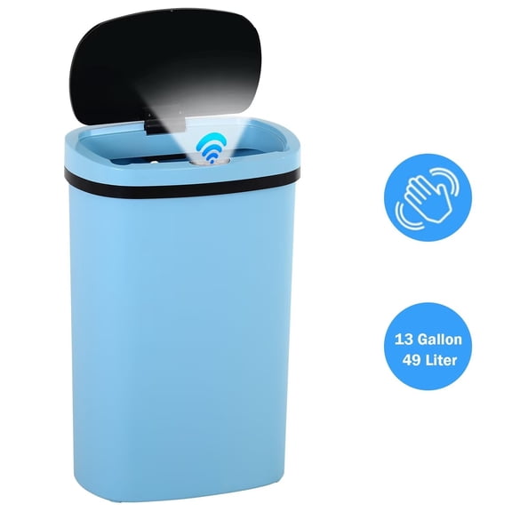 Automatic Trash Can for Kitchen, 13 Gallon Trash Can with Lid Plastic Garbage Can Waste Bin with Motion Sensor for Bedroom, Bathroom, Office, Living Room (Blue)