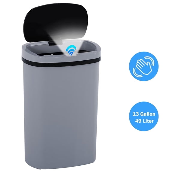 Automatic Trash Can for Kitchen, 13 Gallon Trash Can with Lid Plastic Garbage Can Waste Bin with Motion Sensor for Bedroom, Bathroom, Office, Living Room (Gray)