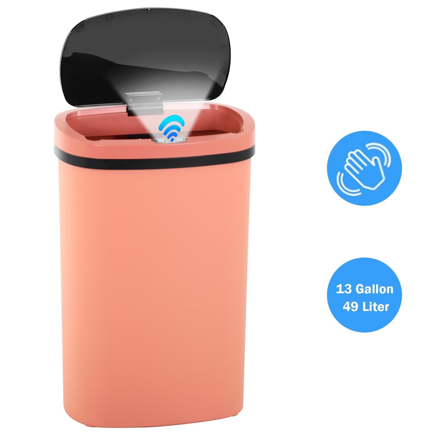 Automatic Trash Can for Kitchen, 13 Gallon Trash Can with Lid Plastic Garbage Can Waste Bin with Motion Sensor for Bedroom, Bathroom, Office, Living Room (Pink)