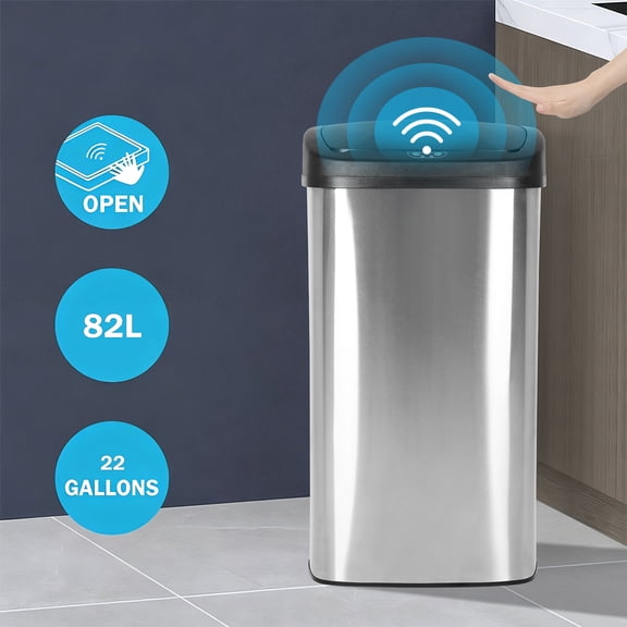 Automatic Trash can 22 Gallons Garbage Can Large Kitchen Trash Can Stainless Steel Trash can with Lid for Kitchen, Home, Office, Silver