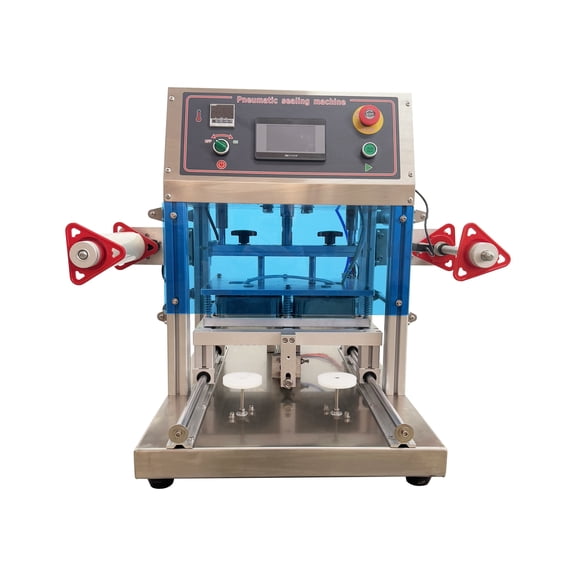 Automatic Tray Packaging Sealing Machine Pneumatic Dining Box Sealer 110V 7-8 Times/Min Dual-Station 7.8*5.5in Tray