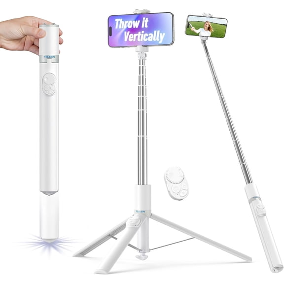 Automatic Tripod for iPhone, TELESIN Auto-Open Phone Tripods with Remote Control for TikTok Scrolling & Zoom, 67" Extendable Travel Selfie Stick, Portable 360 Rotation Cell Phone Stand for Android