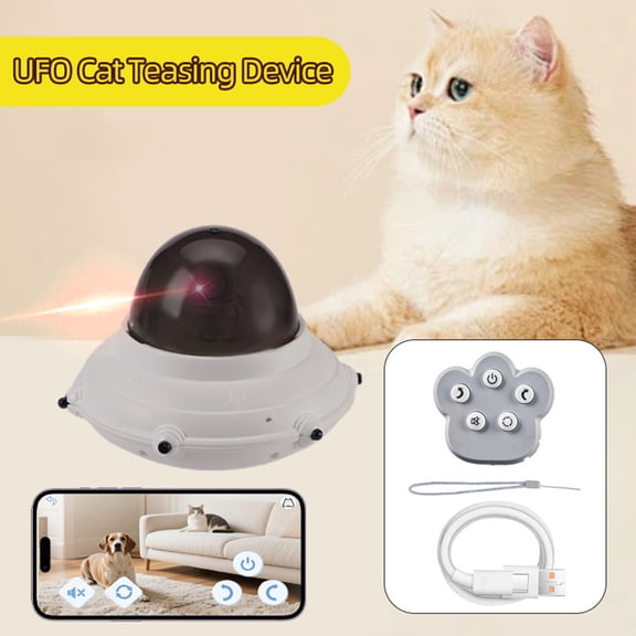 Automatic UFO Cat Teaser, Smart Laser Pointer Toy with App Control, Boredom Relief Self-Playing Cat Toy for Kittens & Adult Cats (White)
