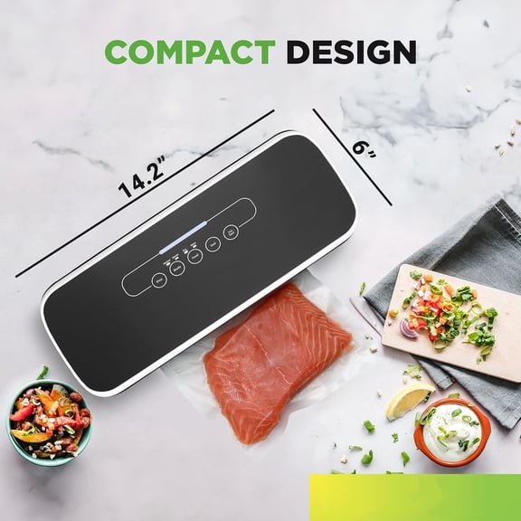 Automatic Vacuum Air Sealing System for Food Preservation with Starter Kit, Compact Design, Lab Tested, Dry & Moist Food Modes with Led Indicator Lights, Black
