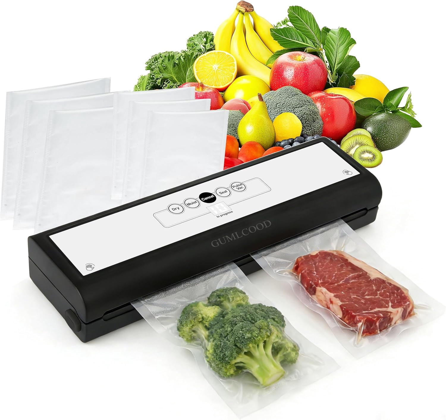 Automatic Vacuum Sealer Machine for Food with 10 Storage Bags, 5-in-1 Food Sealer for Seal a Meal, Dry & Moist Food Prep, Compact Vacuum Sealers for Freezer Preservation