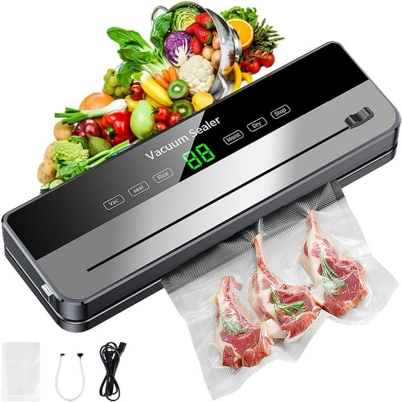 Automatic Vacuum Sealer Machine for Food Storage, Dry/Moist & Sous Vide, 65Kpa Suction, Built-in Cutter, Includes 30 Bags & Vacuum Hose, Silver