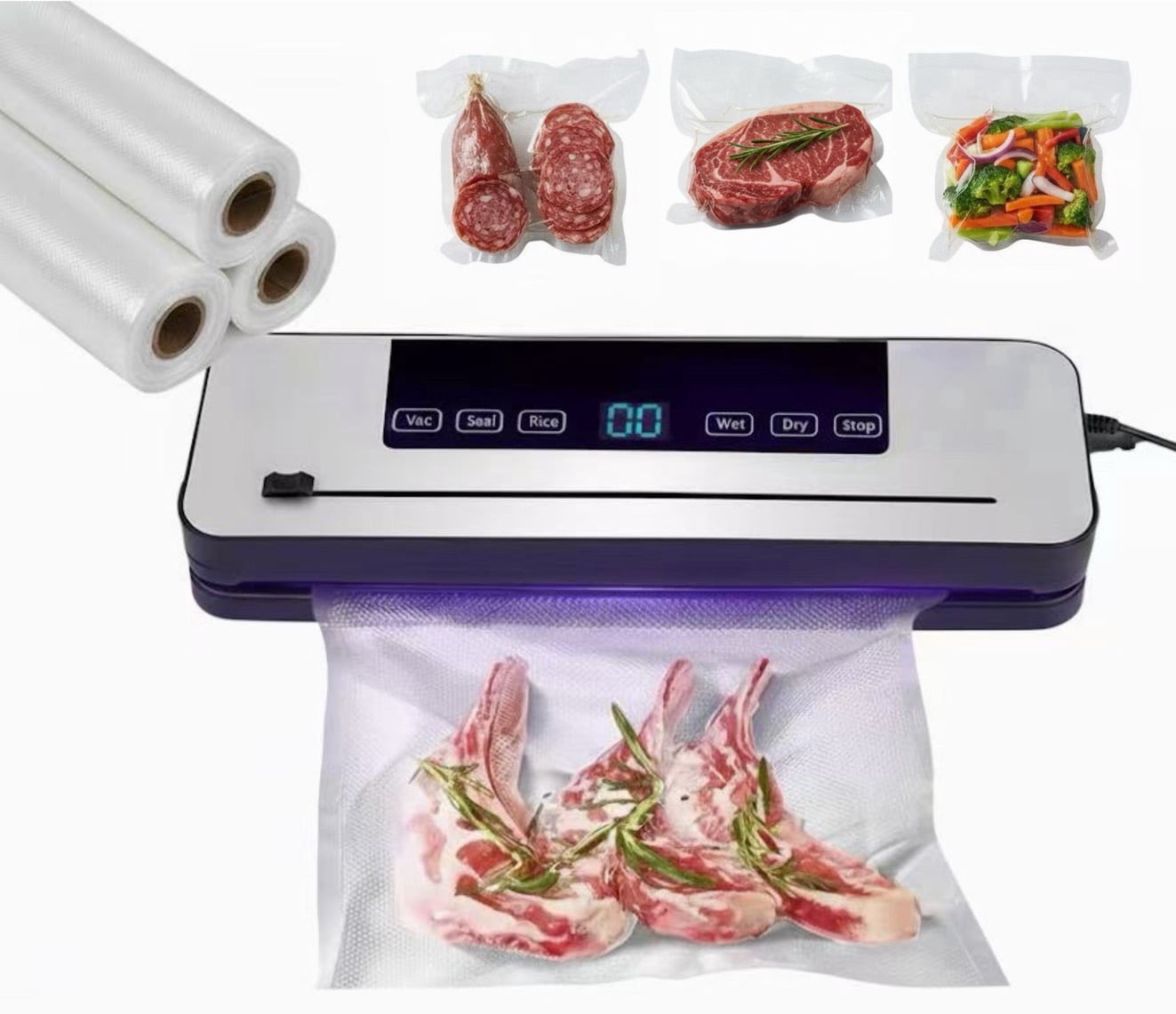 Automatic Vacuum Sealer Machine for Food Storage with 100 Vacuum Sealer Bags, Compact Dry & Moist Food Vacuum Packaging System for Home Kitchen