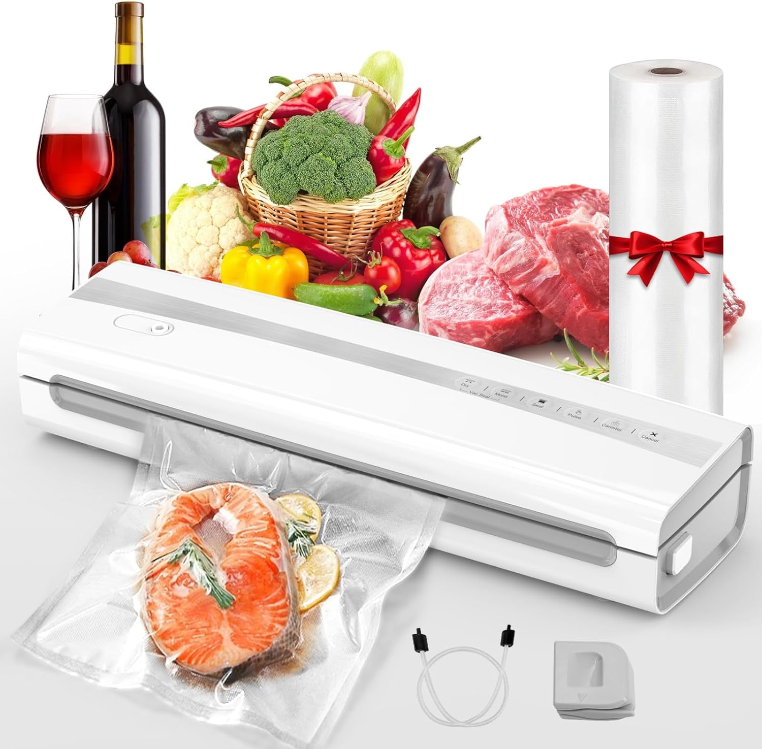 Automatic Vacuum Sealing Machine with Bag Cutter, Dry and Moist Modes, Vacuum Seal Roll Included