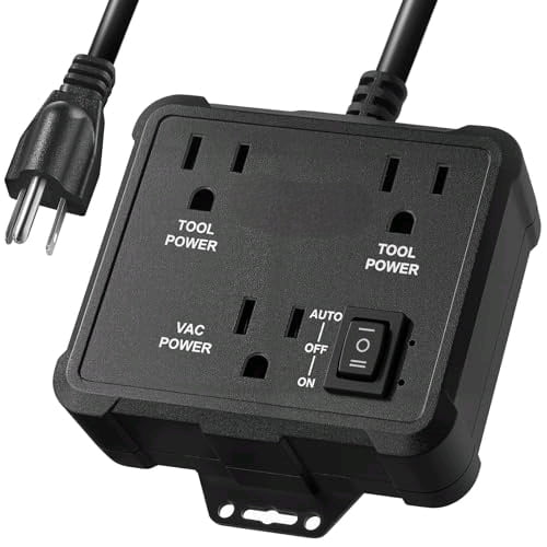 Automatic Vacuum Switch for 2 Power Tools, Auto/On/Off Mode, Delay Shut Off Shop Vac, 125V/15A/1875W, Ideal for Dust Collectors, Workshops Garages, Table Saw, Sander, Miter Saw