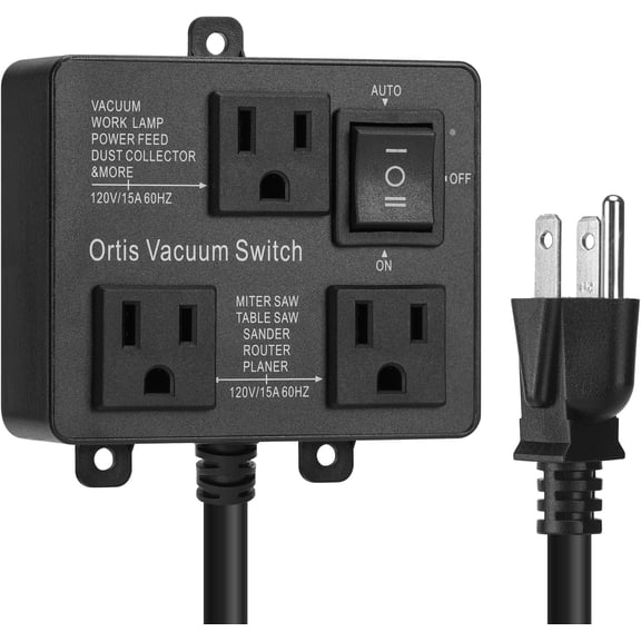 Ortis Automatic Vacuum Switch, Delay On/Off, Prevents Circuit Overload, for Power Tools, Black, Father's Day Gift