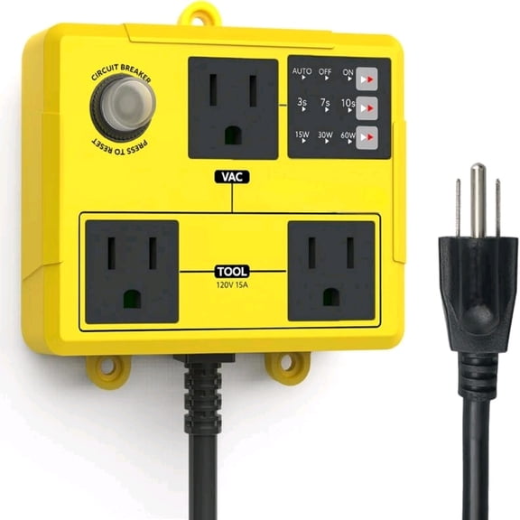 Automatic Vacuum Switch for Power Tools to Turn Dust Collectors On and Off Automatically, for Automated Woodworking Miter Saw Accessories, Shop Vac Delay Off, Safety Overload Breaker