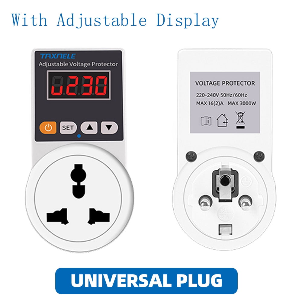 Automatic Voltage Protector Socket Adjustable Power Surge Protector Universal/US/EU/UK Plug Voltage Safe Protection Device AC 220V 16A