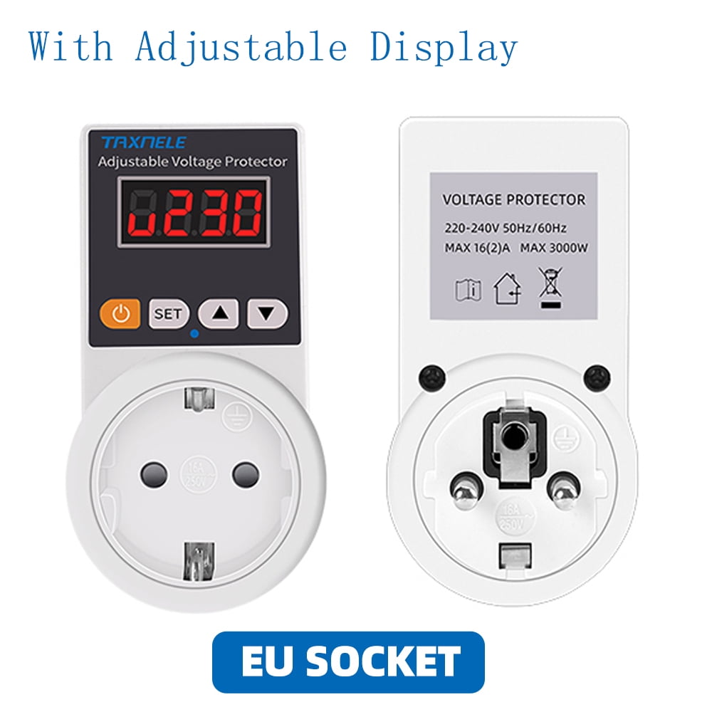 Automatic Voltage Protector Socket Adjustable Power Surge Protector Universal/US/EU/UK Plug Voltage Safe Protection Device AC 220V 16A