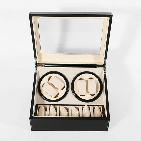 Automatic Watch Winder,4+6 Automatic Watch Winder Storage Display Box Watch Case Automatic Rotation Leather Watch Winder Silent Dual Motor, Black