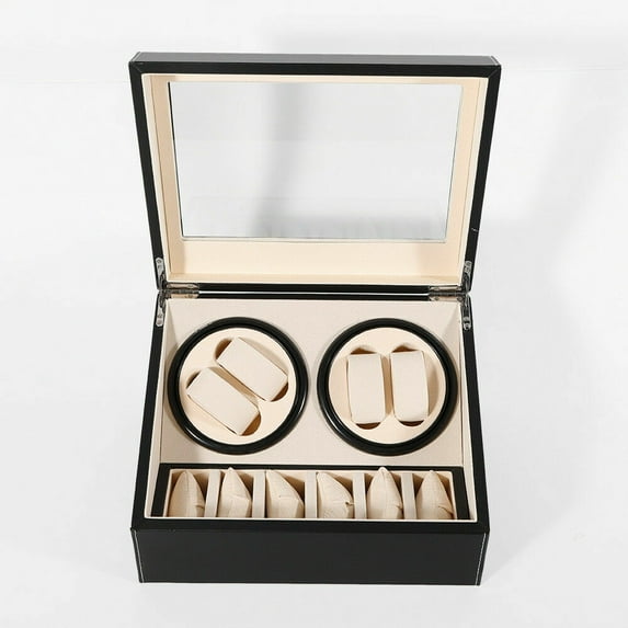 Automatic Watch Winder,4+6 Automatic Watch Winder Storage Display Box Watch Case Automatic Rotation Leather Watch Winder Silent Dual Motor, Black