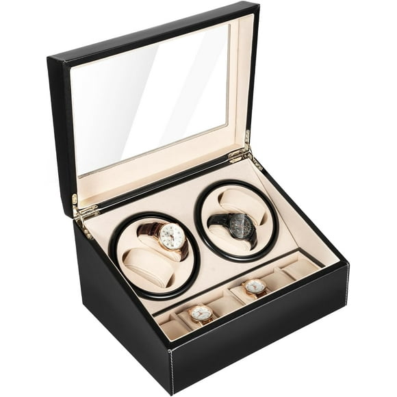 Automatic Watch Winder, 4+6 Watch Winder Case Quiet Watch Storage Display Box for Man/Woman's Watches, Christmas Gift (Black)