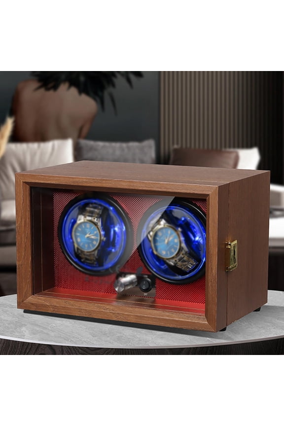 Automatic Watch Winder, Double Watch Winder, With Blue Ambient Light & 5 Rotating Modes Adjustment, Precise Winding & Silent Operation, For Men/Women Mechanical Watch Storage