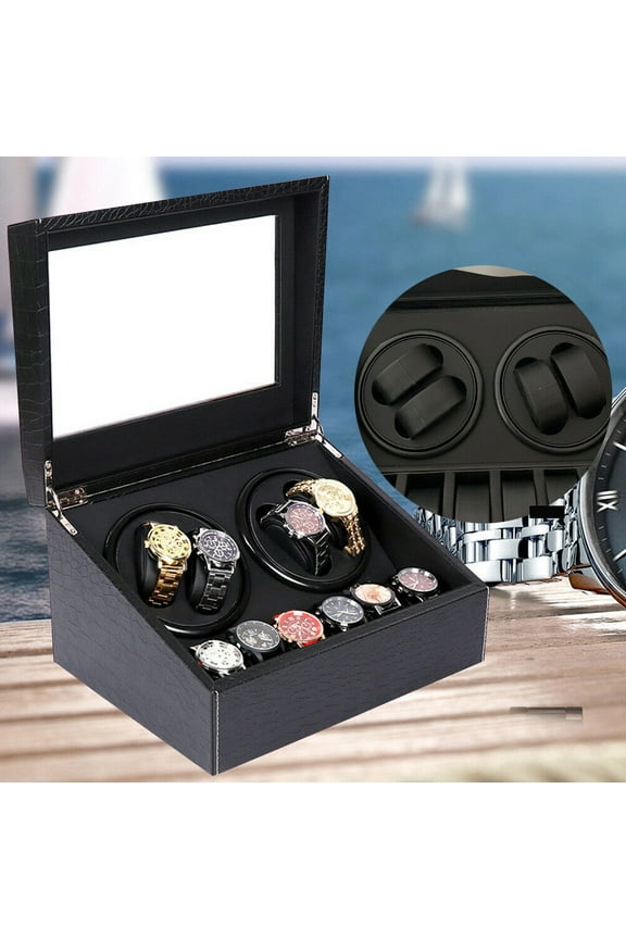 Automatic Watch Winder, Quiet Motor 4 Watch Winding Display+6 slots Watch Pillow