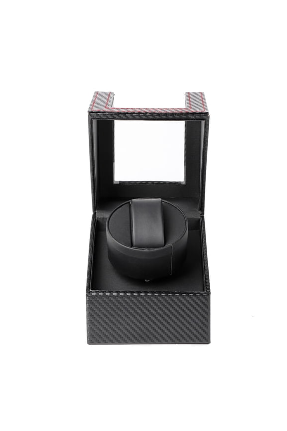 Automatic Watch Winder Single Mechanical Watch Display Storage Case Box with Quiet Motor, Premium Wood Carbon Fiber Leather Shell, Dual Power Supply 9.84 x 5.91 x 5.91 inches / 25 x 15 x 15 cm