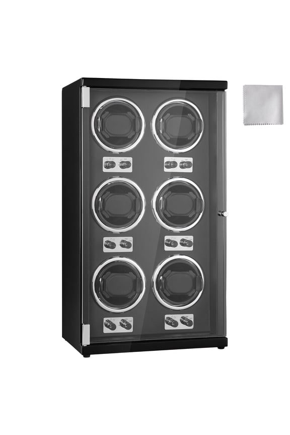 Automatic Watch Winder for 6 Watches, Super Quiet Japanese Motors, Blue LED Display, High-Density Shell