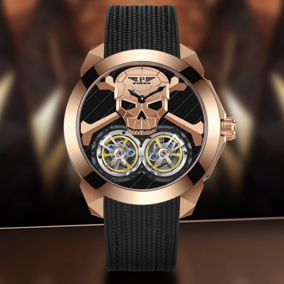 Automatic Watches for Men，Dual Flying Tourbillon Ghost Head Skeleton ...