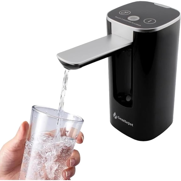 Automatic Water Dispenser for 5 Gallon Bottle - USB-C Rechargeable Electric Pump with Digital Display, Measured & Continuous Flow, Foldable Spout Home Office Camping (Black Silver)